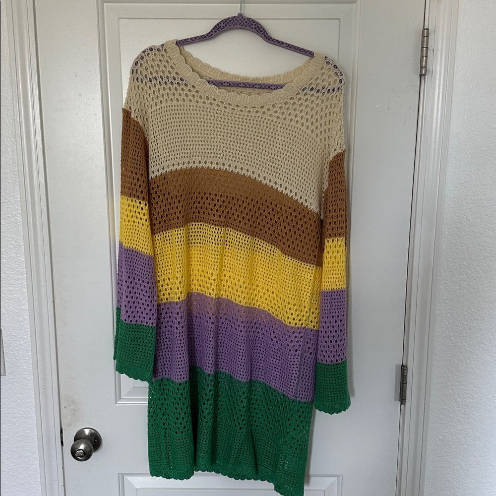 Boutique Colorful Striped Knit Cover Up
